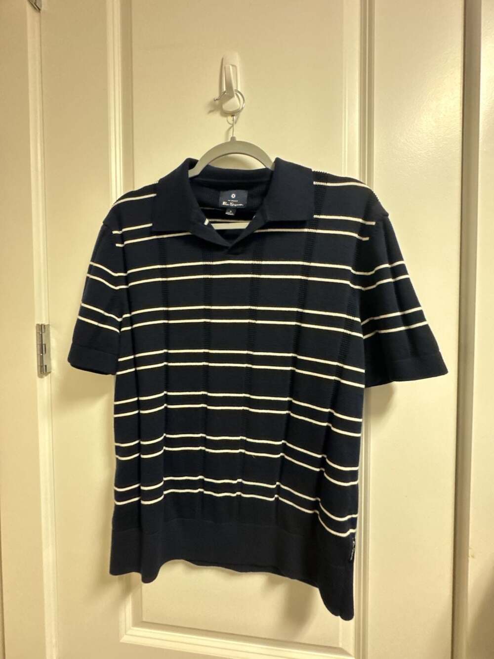 Ben Sherman Knit Polo Shirt Size S Navy Striped Short Sleeve